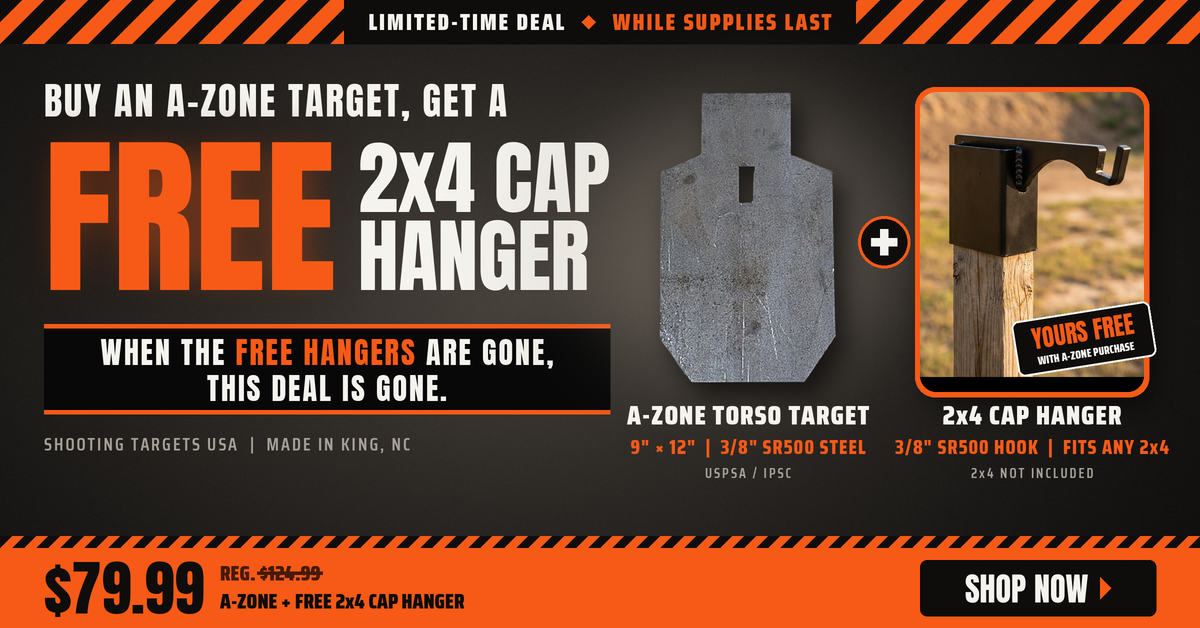 Buy an A-Zone target and get a free 2x4 Cap Hanger — while supplies last
