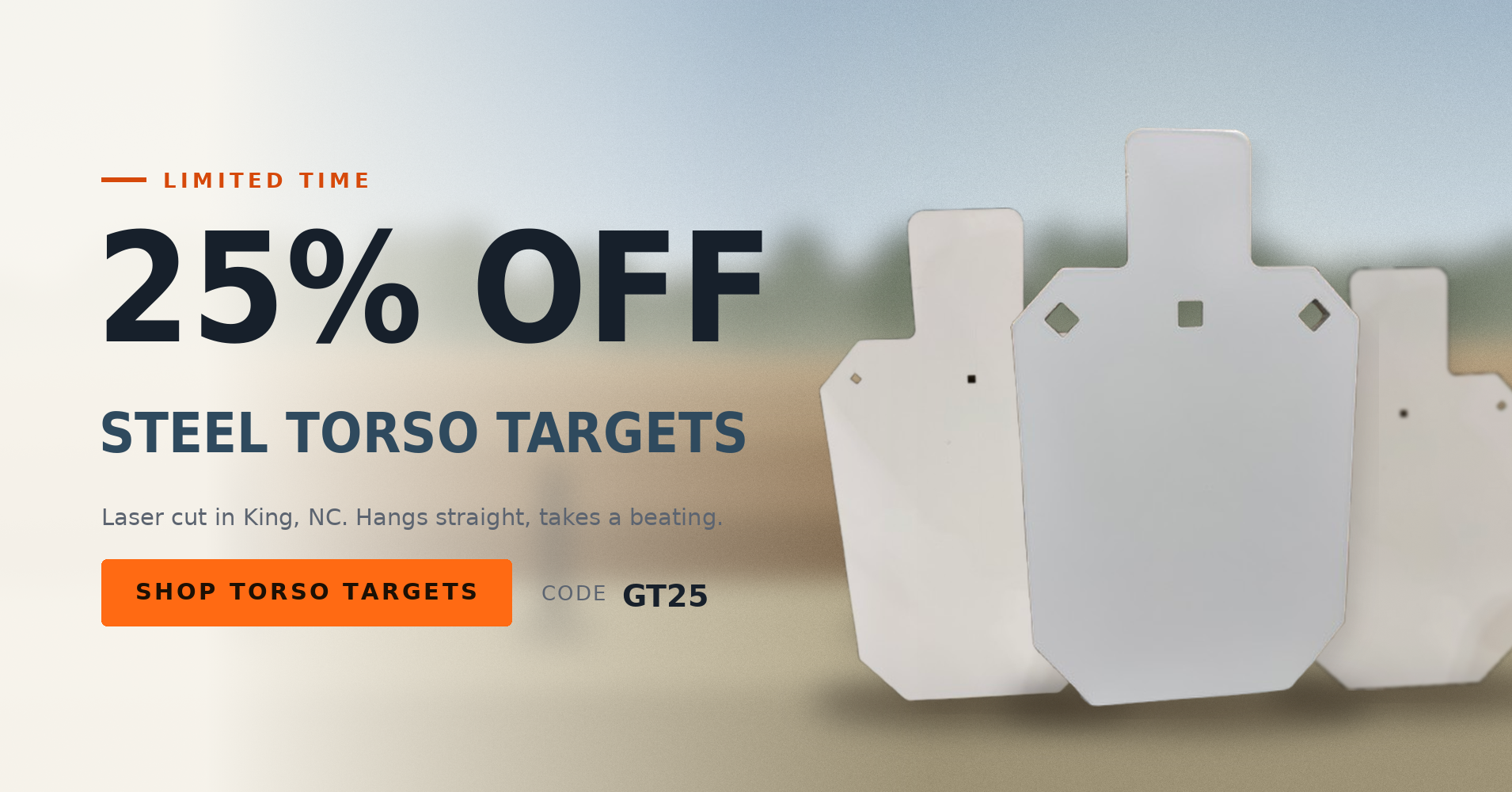 Shooting Targets USA limited-time offer: 25% off steel torso targets with code GT25